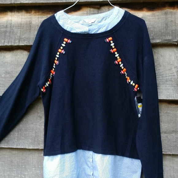 Crown & Ivy Knit with Blouse Navy/w/Stripes NWT- M - Picture 8 of 15